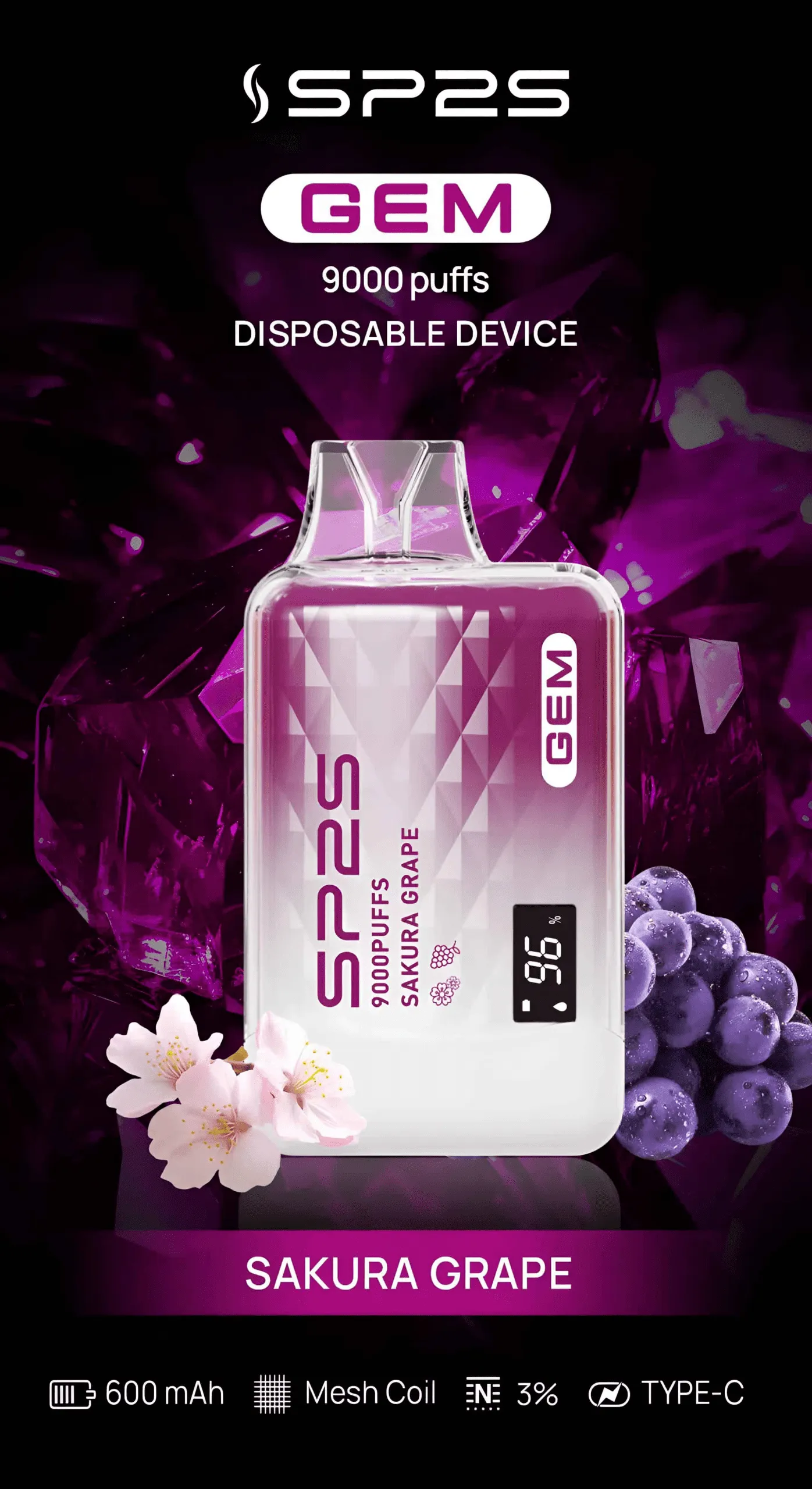 SP2S 拋棄式/一次性 9000 口 櫻花葡萄